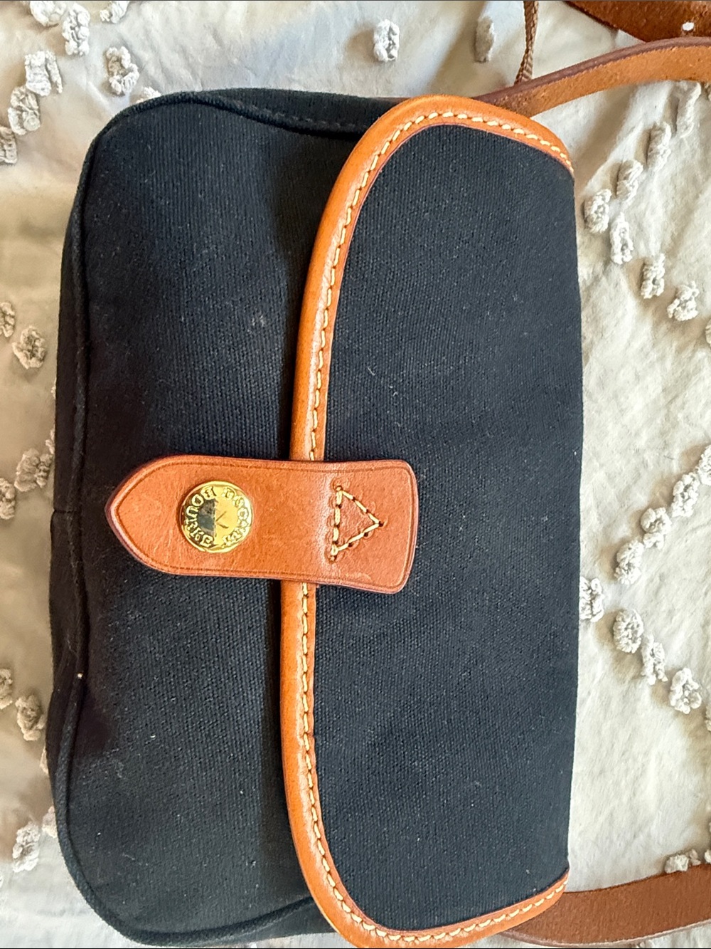 Dooney & Bourke Black Canvas Messenger with Tan Leather Trim